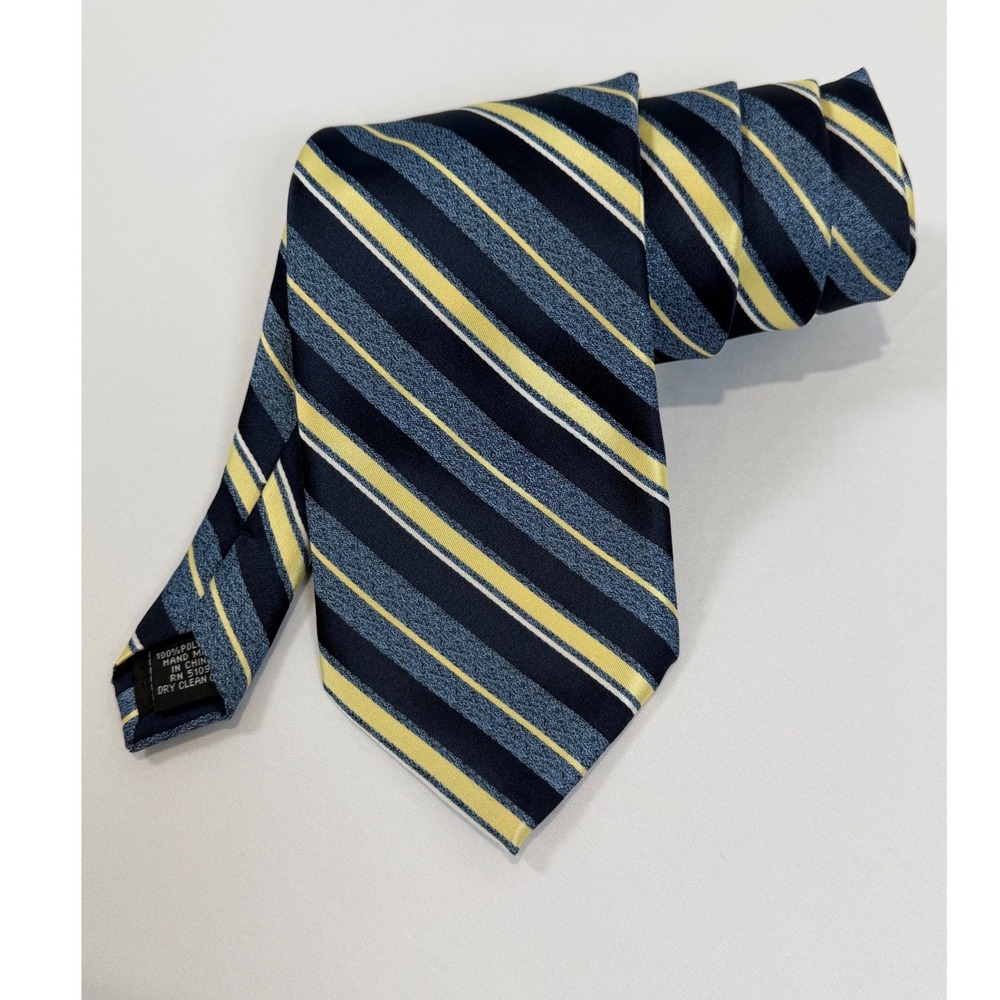 Stafford Essentials Mens Navy Blue Yellow Striped Polyester Necktie 59x3.5